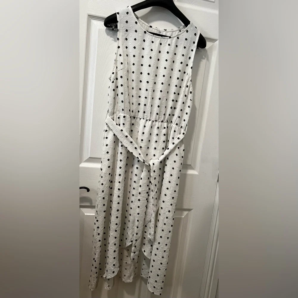 Unbranded Women XL White/Black Polka Dot Maxi Dress Sleeveless Pockets Lined